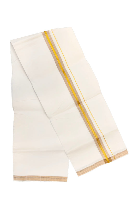 20% OFFER! KaithariKada 100% Cotton Balaramapuram HANDLOOM Single  PURE WHITE Mundu/Dhoti - 1.75 inch Light Brown  Kasavu Kara - 38KAI.