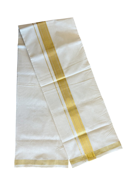 21 % DISCOUNT ! KaithariKada HANDLOOM Unakkupaav Balaramapuram - 100% PURE Cotton Off White (Unbleached) Double Mundu/Dhoti - 2.25 INCH KASAVU STRIPES  KARA - 5KK71RAM