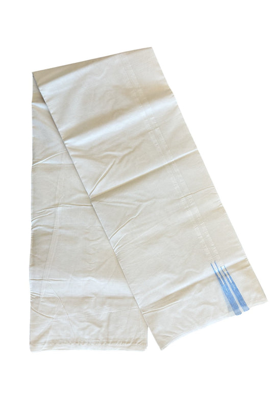 10% Discount ! KaithariKada Balaramapuram 100% Cotton Double Off white - (Unbleached) Mundu/Dhoti-100x100  1.cm  Puliyilakkara Double Chutty Blue Shaded Kara.-6KK70RAM