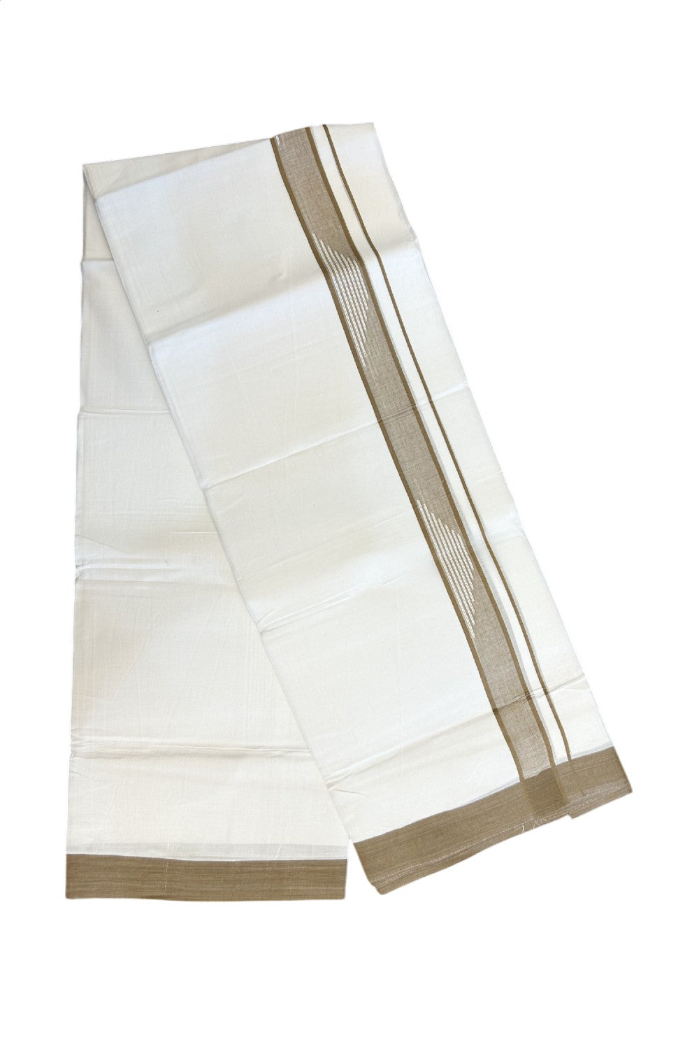 20% DISCOUNT! KaithariKada Balaramapuram Double PURE WHITE 100% Cotton Mundu/Dhoti - 100x80 - 1.25 inch Jacquard brown Kara Putta Design - 40KK5139THI