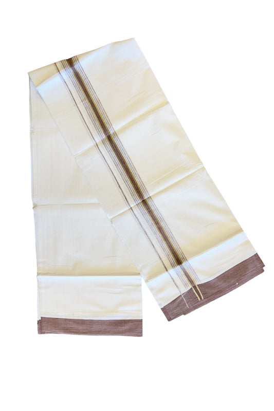 21% DISCOUNT!! Kaitharikada Balaramapuram 100% Cotton Ultra WHITE Double Mundu/Dothi-100x80  2 Inch LIGHT MAROON & SILVER Striped Cotton Kara -38KK73VAS.