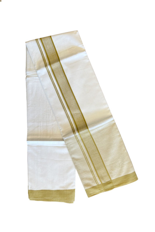 15% DISCOUNT!! Kaitharikada Balaramapuram 100% Cotton Ultra WHITE Double Mundu/Dothi-100x100   2.25 Inch LIGHT YELLOW SHADED Cotton Kara - 38KK74RAM