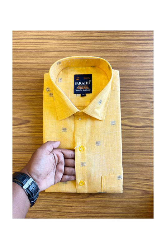 NEW !! Kaitharikada- 100% Pure Cotton Yellow Sarathi Authentic Quality Clothing Full Sleeve Shirt.- 38KK445SAR