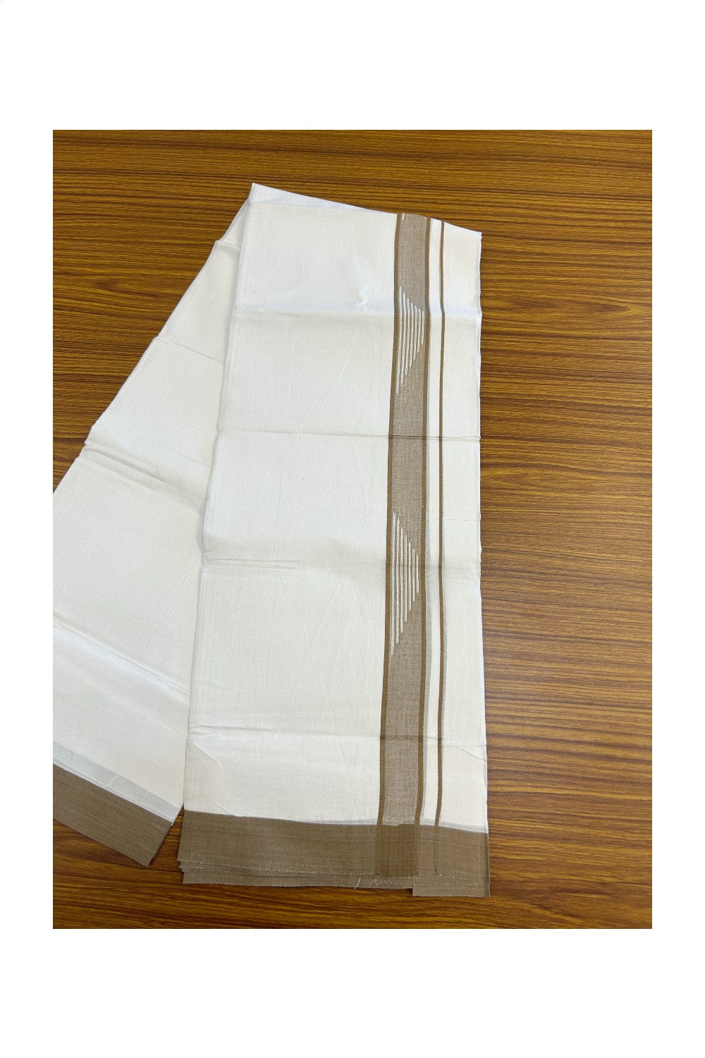 20% DISCOUNT! KaithariKada Balaramapuram Double PURE WHITE 100% Cotton Mundu/Dhoti - 100x80 - 1.25 inch Jacquard brown Kara Putta Design - 40KK5139THI