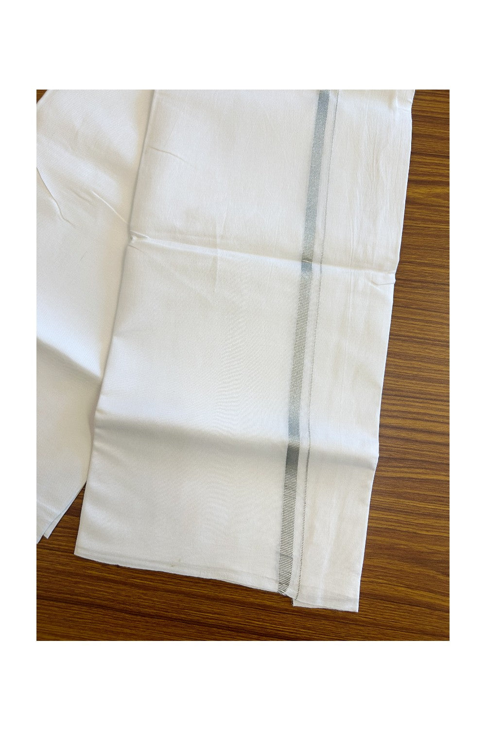 15% OFFER!! KaithariKada 100% Cotton PURE WHITE SINGLE Mundu/Dhoti - 0.75 inch Silver Kasav Kara (2 meter / 4 muzham)- 38KK5067KK