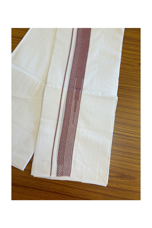 20% DISCOUNT!! Kaitharikada Balaramapuram 100% Cotton PURE WHITE Double Mundu/Dothi - 80X90 - 1.5 Inch Reddish Brown design Kara 3.70 m (8 Muzham) - 57KK5115THI