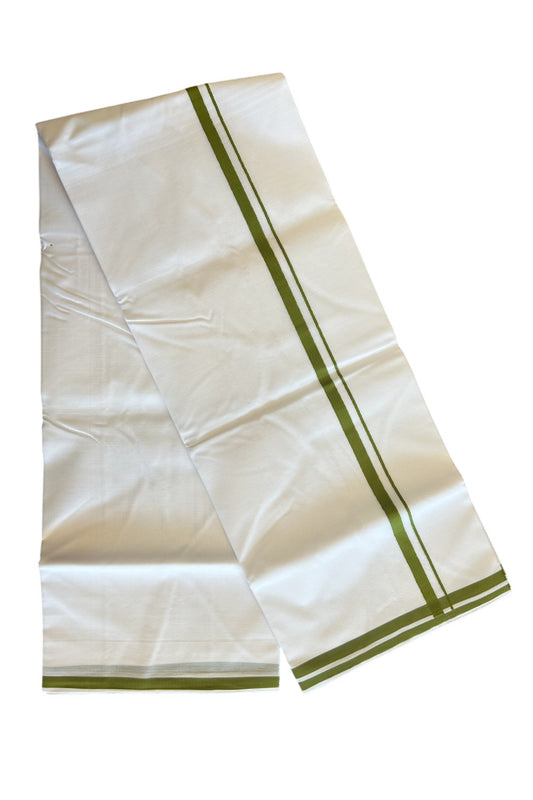 KaithariKada 100% Cotton mix  PURE White  Double  Dhoti/Mundu -   2.5 cm Light GREEN Kara.