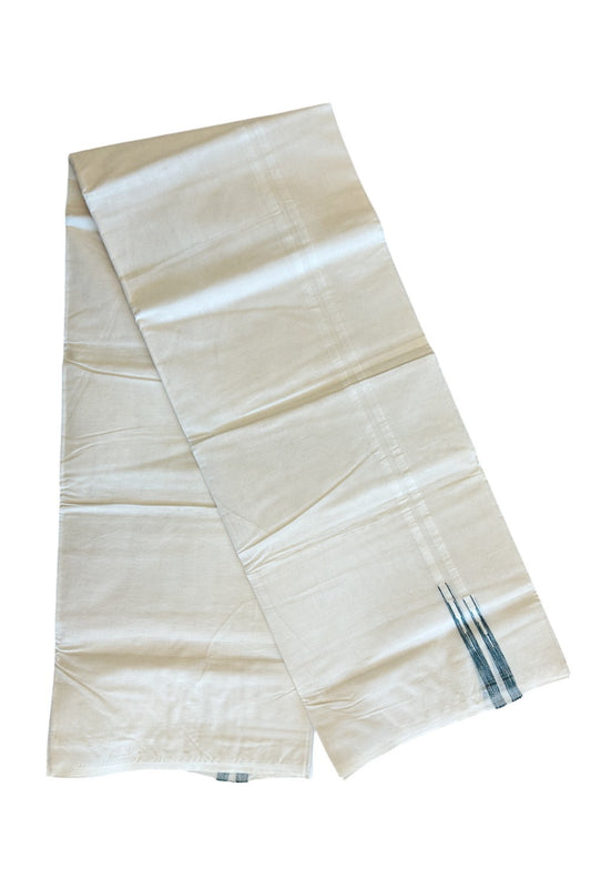 10% Discount ! KaithariKada Balaramapuram 100% Cotton Double Off white - (Unbleached)  Mundu/Dhoti-100x100  1.cm  Puliyilakkara Double Chutty Dark Green Shaded Kara.- 8KK70RAM