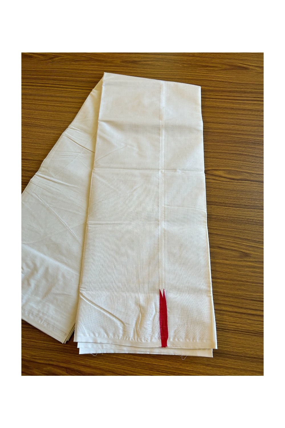 10% Discount ! KaithariKada Balaramapuram 100% Cotton Double Off white Mundu/Dhoti-100x100  1 cm  Puliyilakkara  Chutty Red Kara.- 39KK500KK