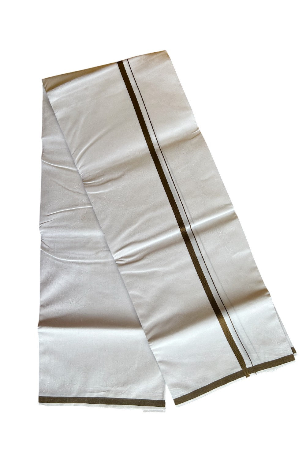 KaithariKada 100% Cotton PURE WHITE SINGLE Mundu/Dhoti- 40X40 Brown 2.cm Kara- 4KK487KK