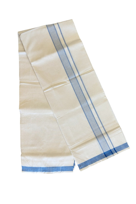 32% Discount KaithariKada 100% Cotton Balaramapuram HANDLOOM Single Mundu/Dhoti - Off White- (Unbleached) 2 inch Blue Stripes Kara - 4KK499KK