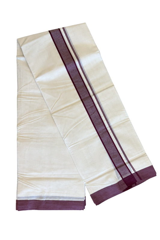 10% Discount KaithariKada Balaramapuram 100% Cotton Double Off white Mundu/Dhoti-100x100 2.25  inch Wine Purple Kara - 4KK500KK