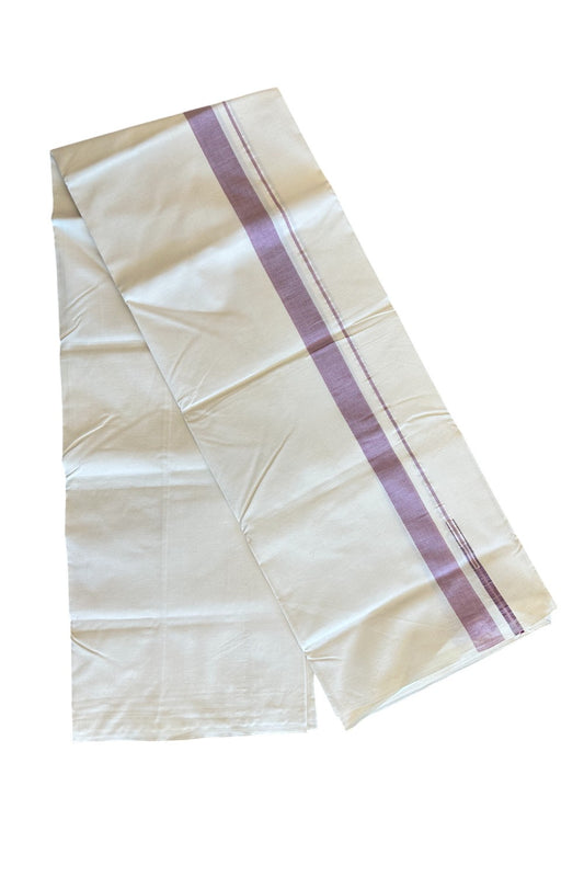 19% DISCOUNT ! KaithariKada Balaramapuram 100% COTTON SINGLE OFF WHITE - (Unbleached) Mundu/Dhoti-Twisted 100s Thread- 1.75 inch Purple Puliyilakkara Chutty (2 metre / 4 muzham)- 4KK5012ASH