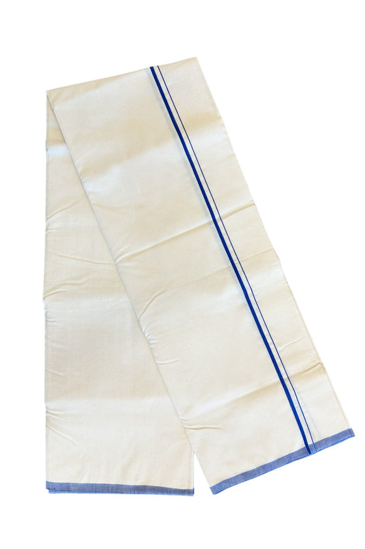 SIGNATURE KAITHARIKADA EXCLUSIVE SINGLE DHOTI - 100% Cotton Balaramapuram HANDLOOM Single Mundu/Dhoti - Off White - (Unbleached) 0.5inch Blue Kara- 4KK5021KAI