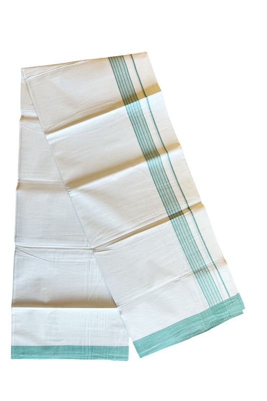 8% Discount ! Kaitharikada Balaramapuram 100% Cotton PURE WHITE SINGLE Mundu/Dothi- 1.75 inch Turquoise Striped Kara - 4KK5032GAN