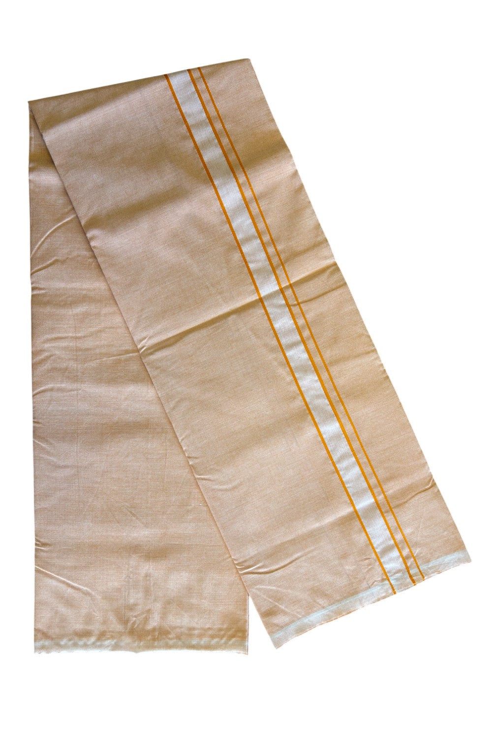 45% Discount !! KaithariKada 100% Pure Cotton - Colour Mundu Single Mundu/ Dhothi 1.5inch White Shaded Kara & Orange COLOUR BODY  - 4KK5039ASH