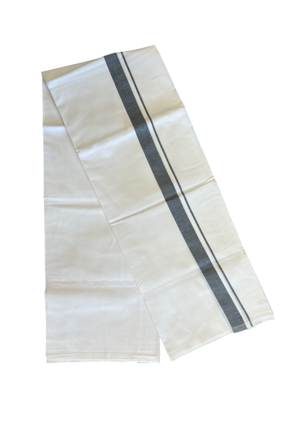 28% DISCOUNT! KaithariKada Balaramapuram 100% Cotton Pure WHITE Single Mundu/Dhoti-100s 1.5 inch Black kara- 4KK5043ASH