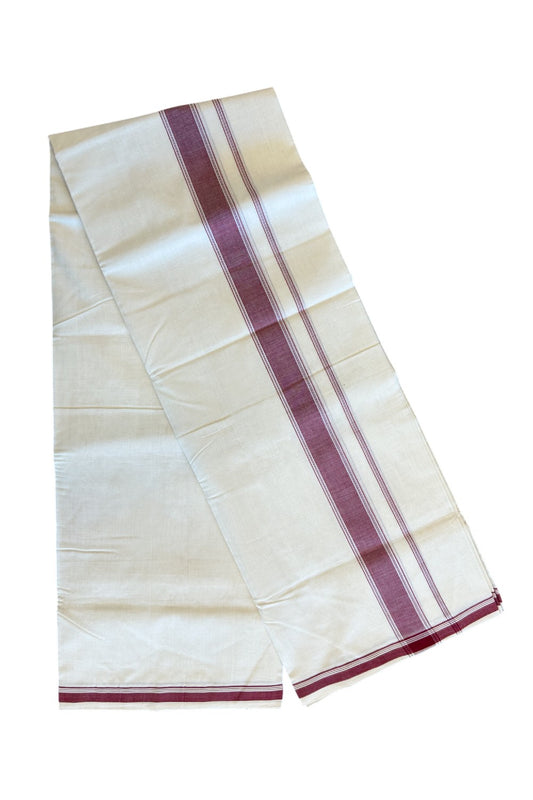 21% Discount KaithariKada HANDLOOM Unakkupaav Balaramapuram - 100% PURE Cotton off white (Unbleached) Double Mundu/Dhoti -  1.inch Maroon Kara-158