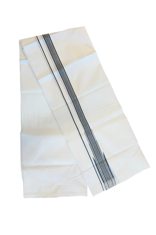 24% Disocunt! NEW PURE WHITE HANDLOOM UNAKKUPAAV Balaramapuram - 100% Cotton Double Pure White - Mundu/Dhoti - 100x100 1.75 inch BLACK & Green CHUTTY Kara 3.68 mtrs - 4KK5048REA