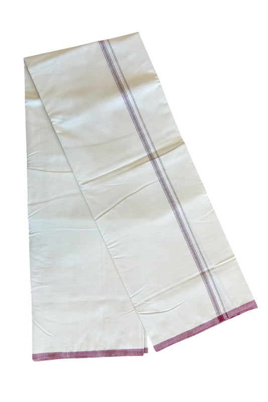 SIGNATURE KAITHARIKADA EXCLUSIVE SINGLE DHOTI - 100% Cotton Balaramapuram HANDLOOM Single Mundu/Dhoti - Off White - (Unbleached) 1 cm Maroon & Silver KASAVU Kara - 4KK5050KAI