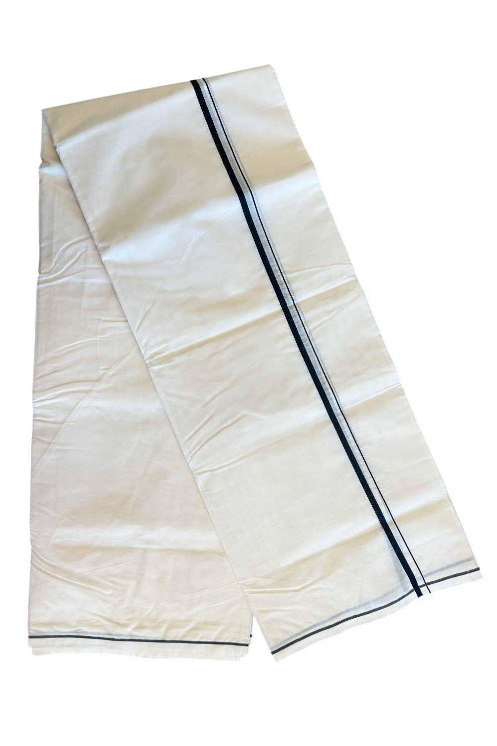 34% DISCOUNT! KaithariKada Balaramapuram 100% Cotton Double Off white - (Unbleached) - Mundu/Dhoti-100x100 - 0.5inch  Black Thin Kara - 12