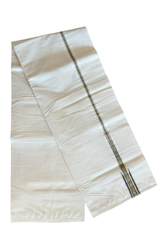 19% DISCOUNT!! KaithariKada HANDLOOM UNAKKUPAAV Balaramapuram - 100% PURE Cotton OFF White Double - (Unbleached) Mundu/Dothi - 3 cm Puliyilakkara kasavu Black striped temple Chutty - 4KK5065KK