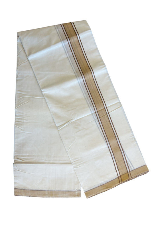 10% DISCOUNT! KaithariKada Balaramapuram HANDLOOM  100% Cotton Double Off white - (Unbleached) Mundu/Dhoti-100X100- 1.75 inch SAND BROWN Kara-43.