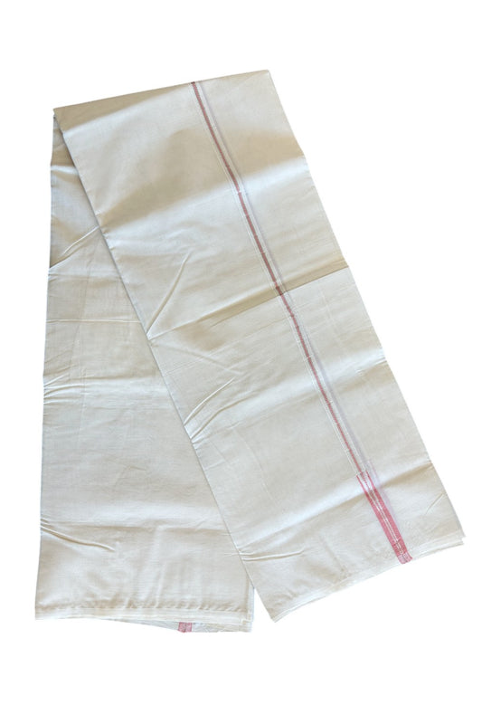 23% DISCOUNT! KaithariKada Balaramapuram 100% Cotton Double Off white - (Unbleached) Mundu/Dhoti-100x100 Chutty Puliyilakkara Muthukuri Silver Kasavu & 1.5 cm  PEACH  Kara-6.