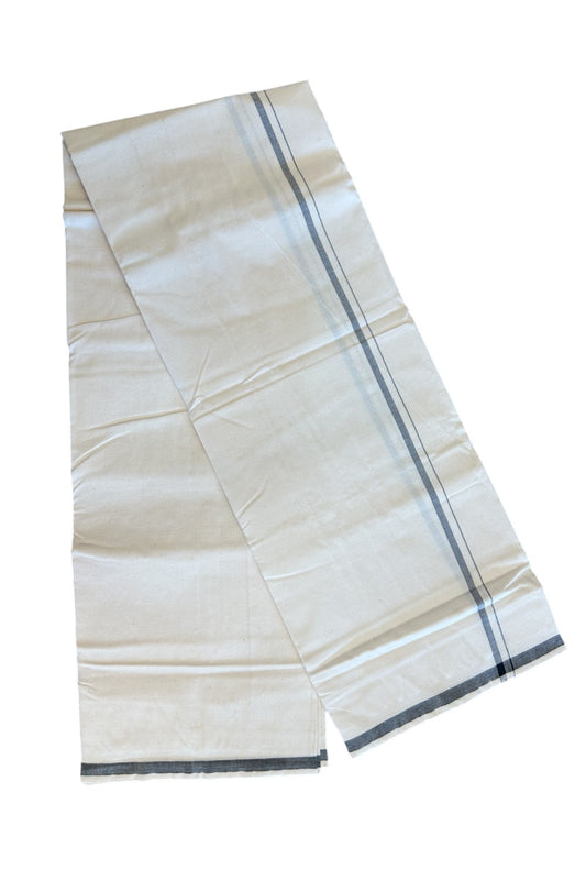 32% Discount ! KaithariKada 100% Cotton Balaramapuram HANDLOOM Single Mundu/Dhoti - Off White (Unbleached) 1.cm Gray  kara -10.