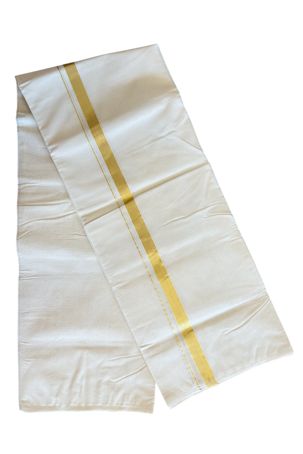 19% Discount !! KaithariKada HANDLOOM Millpaav Balaramapuram - 100% PURE Cotton Off white (Unbleached) Double Mundu/Dhoti - 1.25 inch Kasavu Kara - 4KK5082RAM