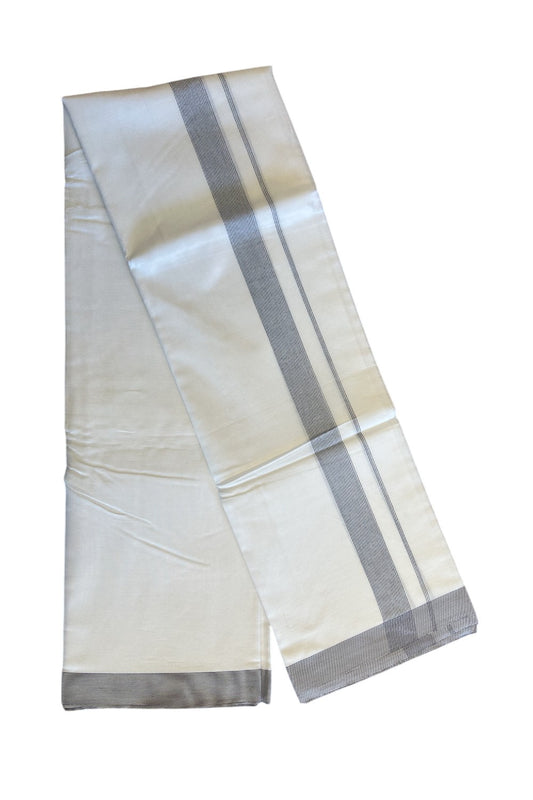 19% DISCOUNT!! Kaitharikada Balaramapuram 100% Cotton Ultra WHITE Double Mundu/Dothi-100x100  2 Inch Blue Striped Cotton Kara - 4KK5086KK