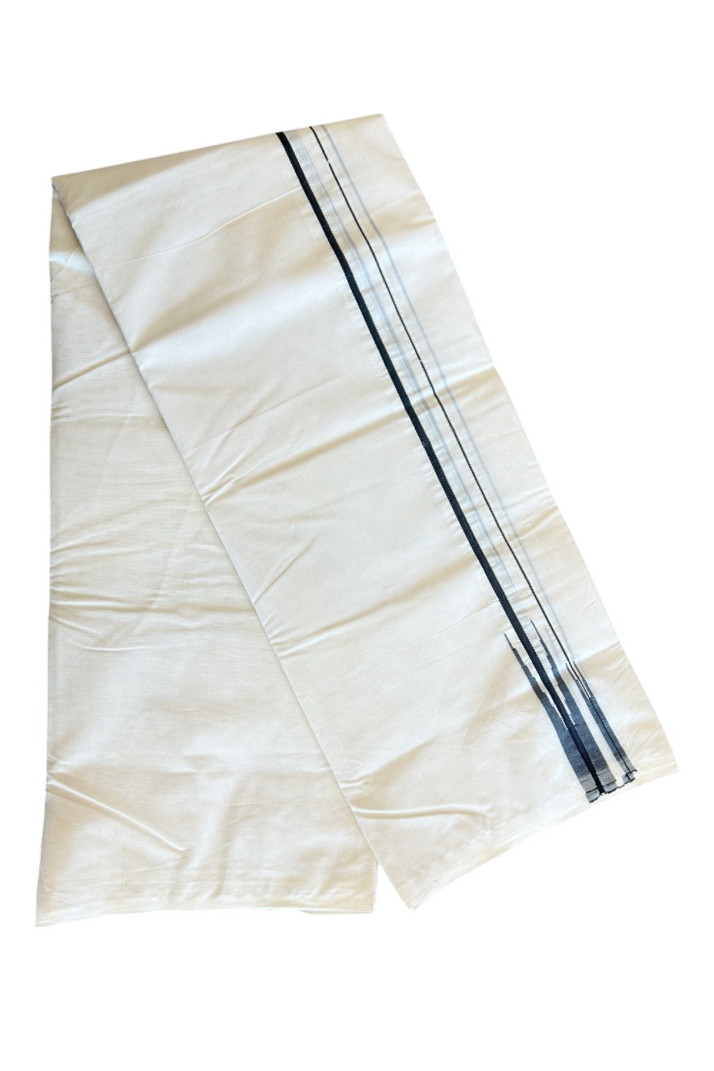 SHORT DHOTI SPECIAL! Kaitharikada.com - 19% Discount! Balaramapuram Double Off white - (Unbleached) Mundu/Dhoti - 100X100 - 1 inch Kara & 46 inches Height Puliyilakkara Black Double Chutty Kara - 4KK5087ASH