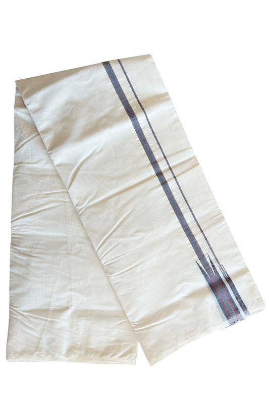 SHORT DHOTI SPECIAL! Kaitharikada.com - 19% Discount! Balaramapuram Double Off white - (Unbleached) Mundu/Dhoti - 100X100 - 1 inch Kara & 45 inches Height  Puliyilakkara Black & Dark Red Double Chutty Kara - 4KK5088ASH