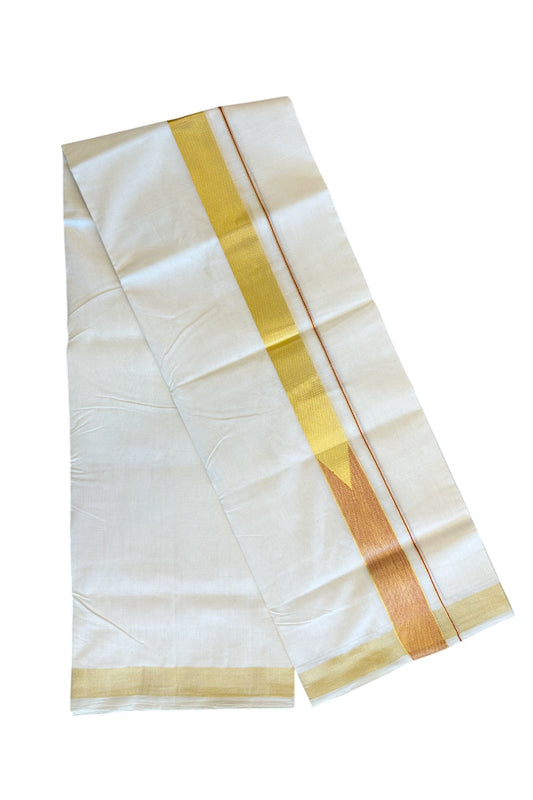 30% DISCOUNT ! KaithariKada HANDLOOM Unakkupaav Balaramapuram - 100% PURE Cotton Off White - (Unbleached) Double Mundu/Dhoti - 100x100 Kasavu 1.5 Inch RED Chutty - 4KK5097ABH