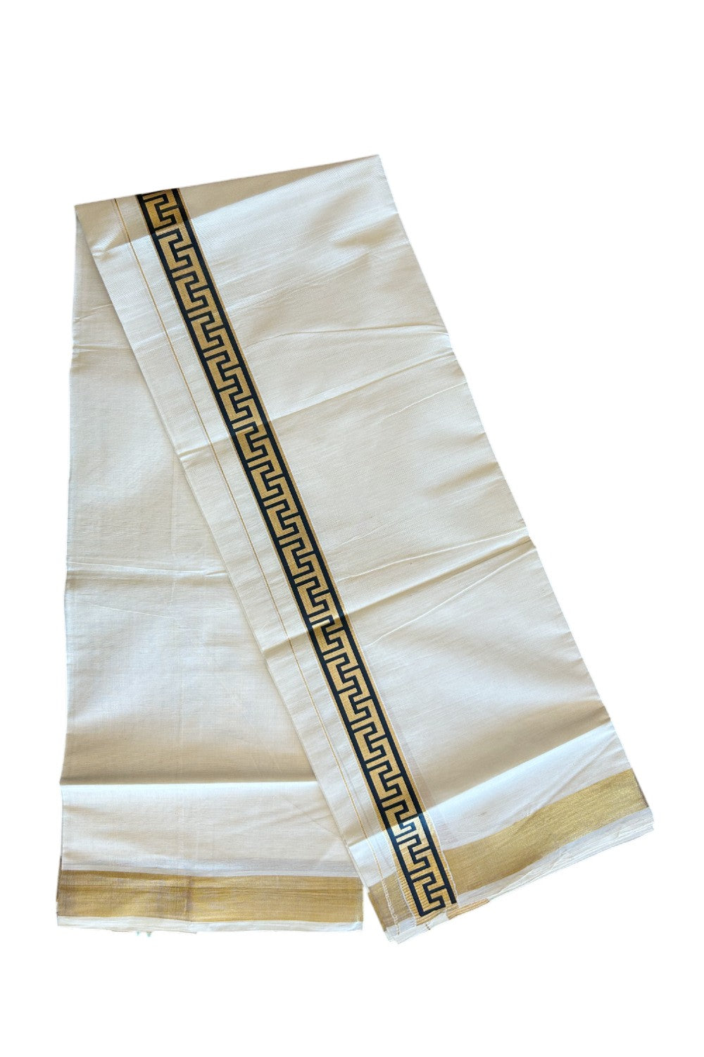 20% DISCOUNT ! KaithariKada Balaramapuram Mixed Cotton OFF White (Unbleached) Double  Mundu/Dhoti - 80x80 Thread Mixed Cotton - 2 inch Gold kasavu & Black designer kara - 4KK5113PMC