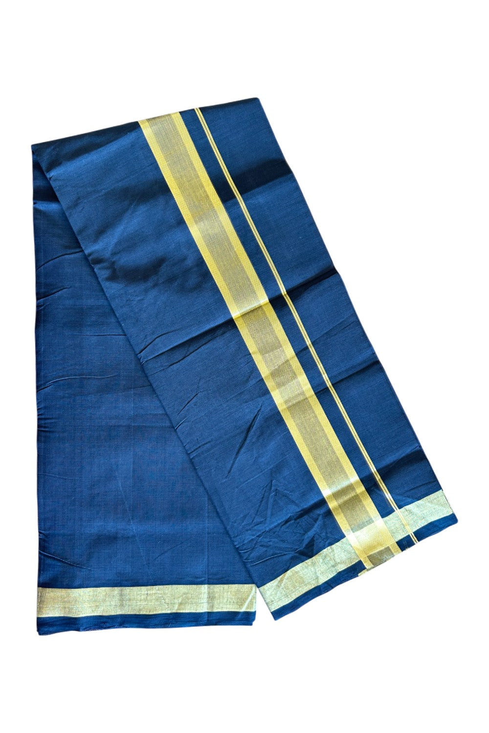 36% Discount! KaithariKada Handloom Unakkupaav Balaramapuram - 100% Cotton Double Mundu/Dhoti - Black colour Body & 2.75 Inch kasavu striped kara - 4KK5121ABH