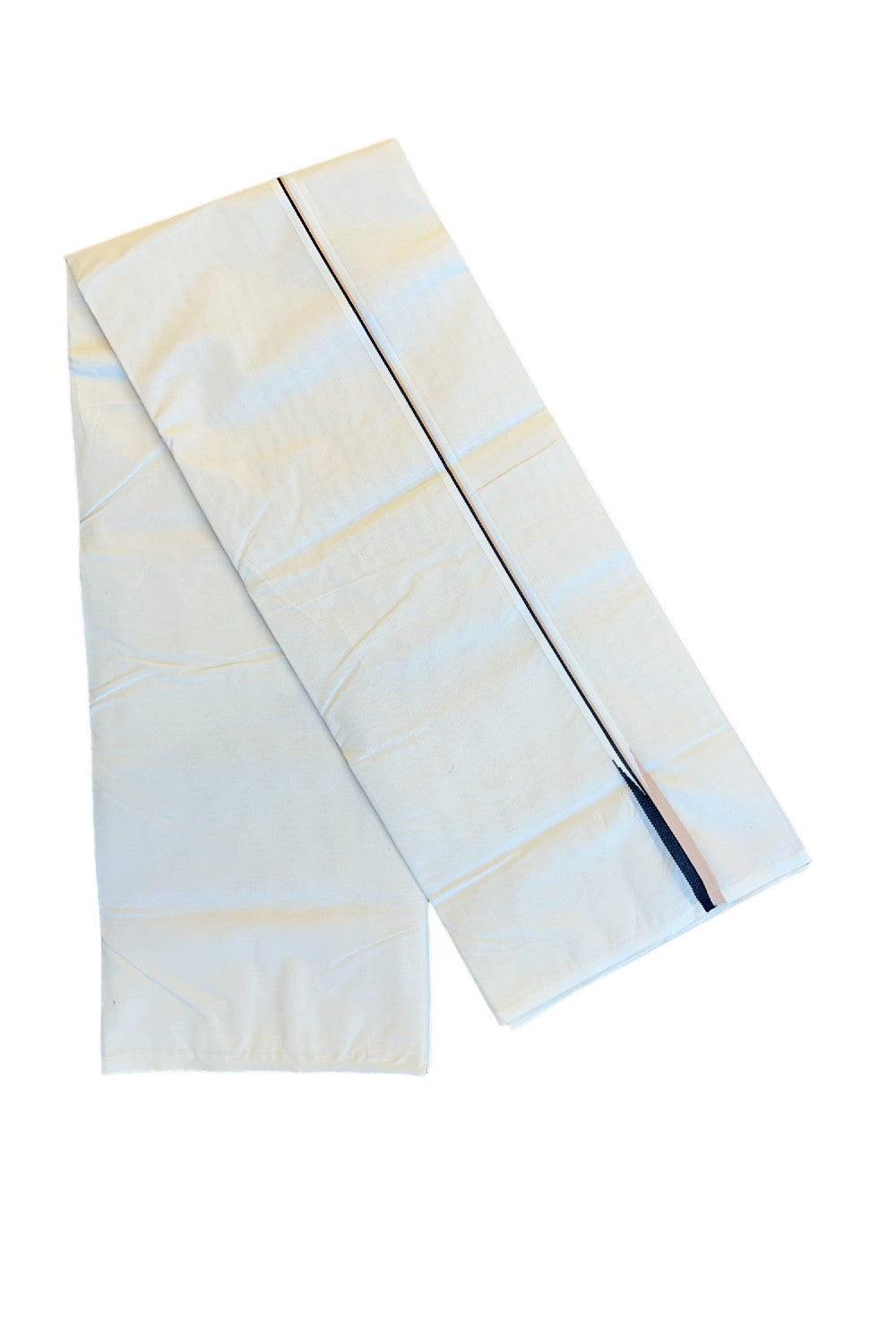 23% DISCOUNT! KaithariKada Balaramapuram 100% Cotton Double Off white (Unbleached) Mundu/Dhoti-100x100  Puliyilakkara  Black & Cream chutty -  4KK72RAM