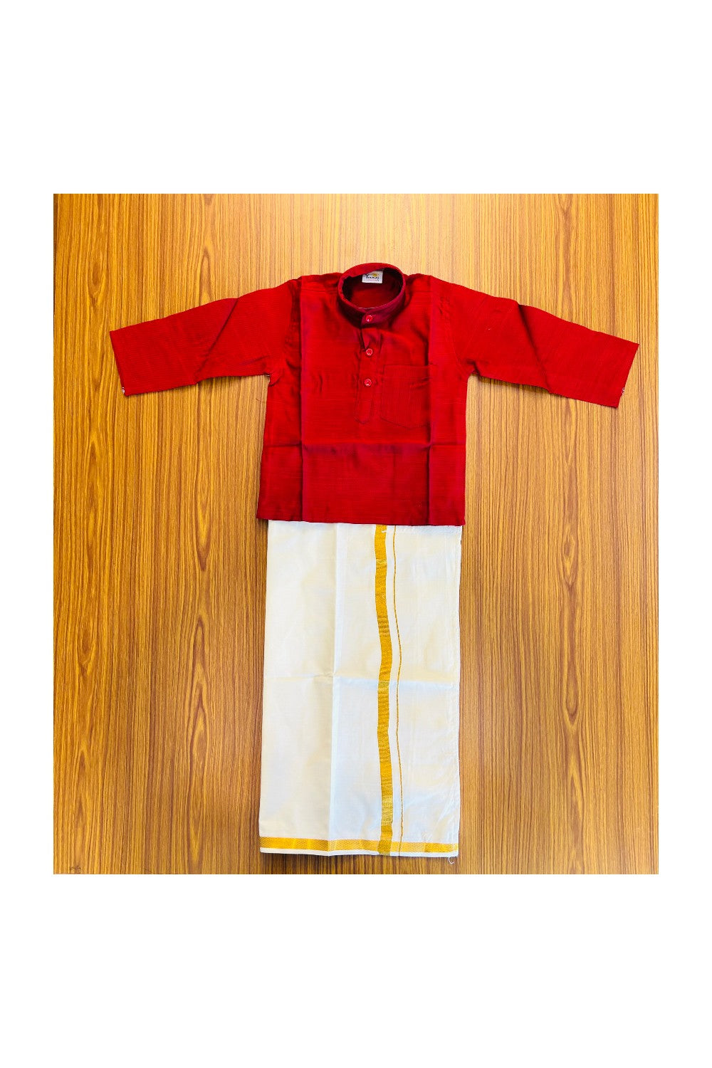 10% DISCOUNT !!! Yuvraj-Traditional South Indian Kids Cotton kurta & Dhoti- Maroon kurta Off white Kasavu Dhoti Age 2 - 4KK94YUV2.