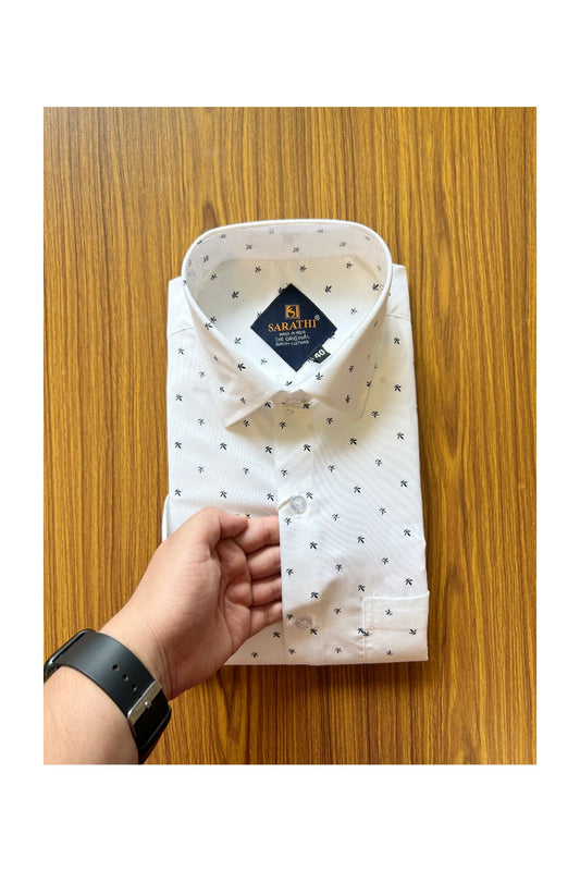 10% DISCOUNT! NEW!! Kaitharikada - Cotton PURE WHITE SARATHI The Original Quality Clothing PRINTED HALF Sleeve shirt - 4KKT6004SAR