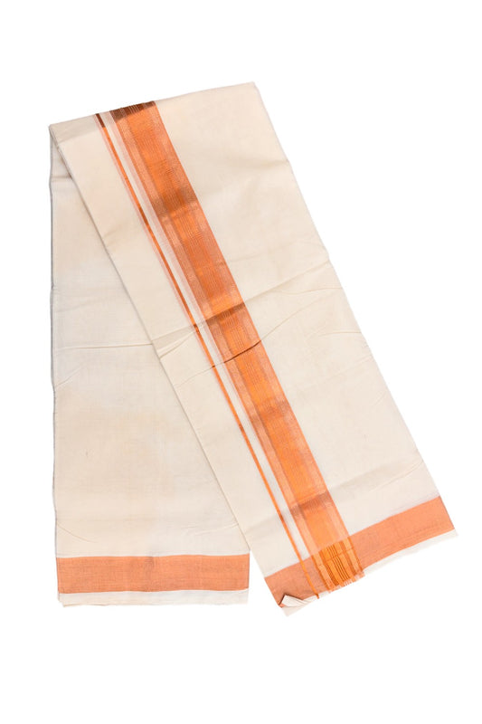 15% DISCOUNT ! KaithariKada HANDLOOM Unakkupaav Balaramapuram - 100% PURE Cotton Off White Double Mundu/Dhoti - Copper Striped 2.5 inch KARA- 4KK44RAM.