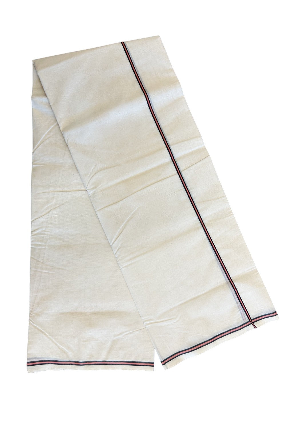 29% Discount !! KaithariKada Balaramapuram 100% Cotton Double off white - (Unbleached) Mundu/Dhoti - 100X100 0.25inch Peach & Black Kara - 4KK5045ASH