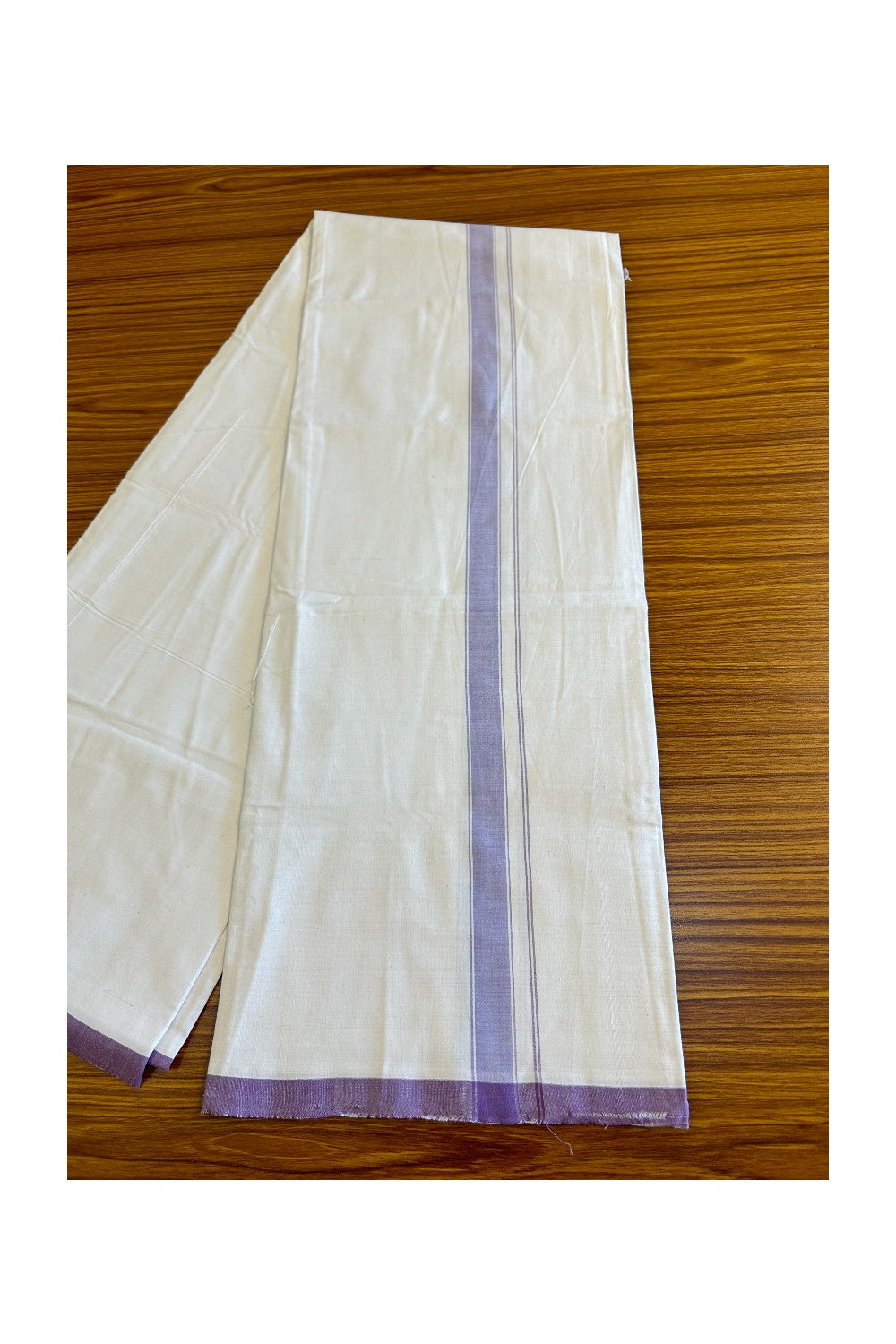 Ultimate HANDLOOM-19% Discount! - Kaitharikada Kalamachal-Government Sealed HALLMARKED-100% PURE COTTON! (80x80) Twisted Thread- Light WHITE SINGLE Mundu / Dhoti - 1.5inch Purple Striped Kara - 4KK478KAL