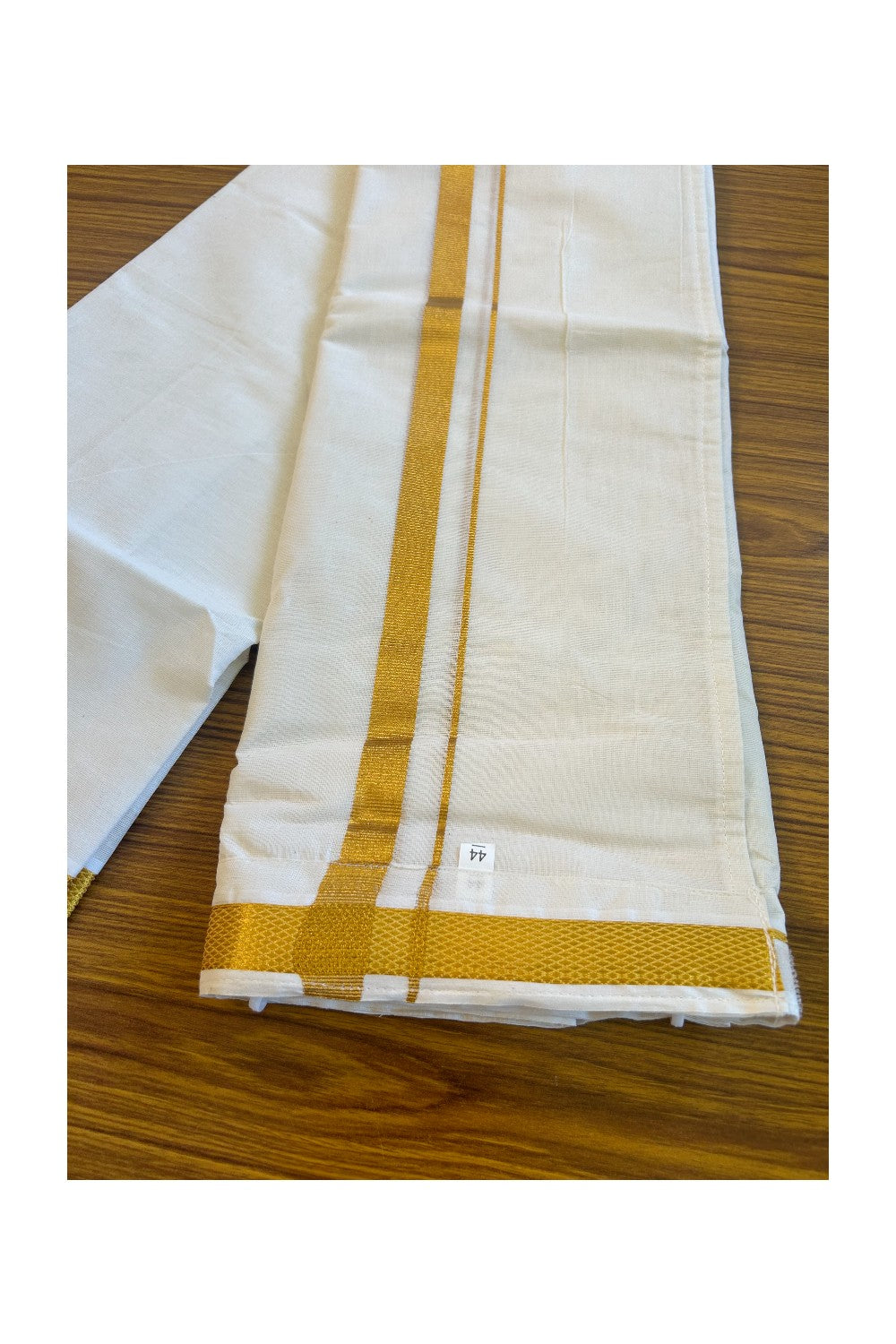 KaithariKada Balaramapuram 100% Pure Cotton SINGLE Off white VELCRO Mundu/Dhoti  - 1.5inch Gold Kasavu kara - 4KK5016KK