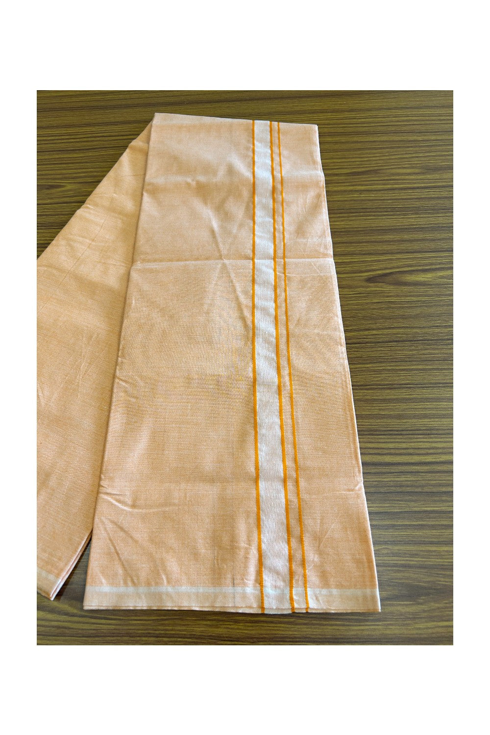 45% Discount !! KaithariKada 100% Pure Cotton - Colour Mundu Single Mundu/ Dhothi 1.5inch White Shaded Kara & Orange COLOUR BODY  - 4KK5039ASH