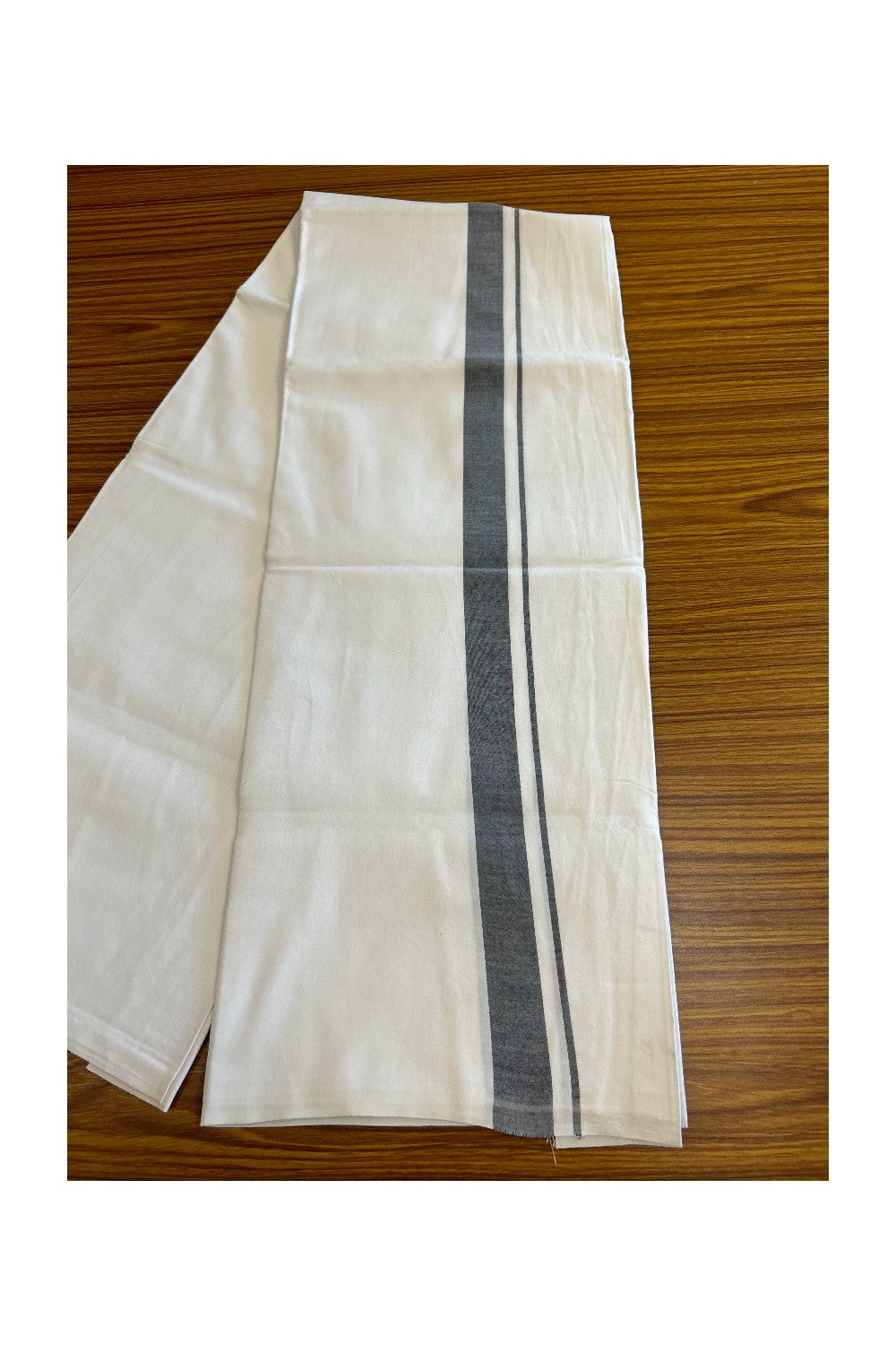 28% DISCOUNT! KaithariKada Balaramapuram 100% Cotton Pure WHITE Single Mundu/Dhoti-100s 1.5 inch Black kara- 4KK5043ASH