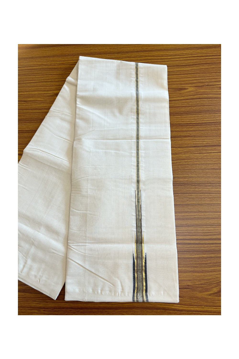 19% DISCOUNT!! KaithariKada HANDLOOM UNAKKUPAAV Balaramapuram - 100% PURE Cotton OFF White Double - (Unbleached) Mundu/Dothi - 3 cm Puliyilakkara kasavu Black striped temple Chutty - 4KK5065KK