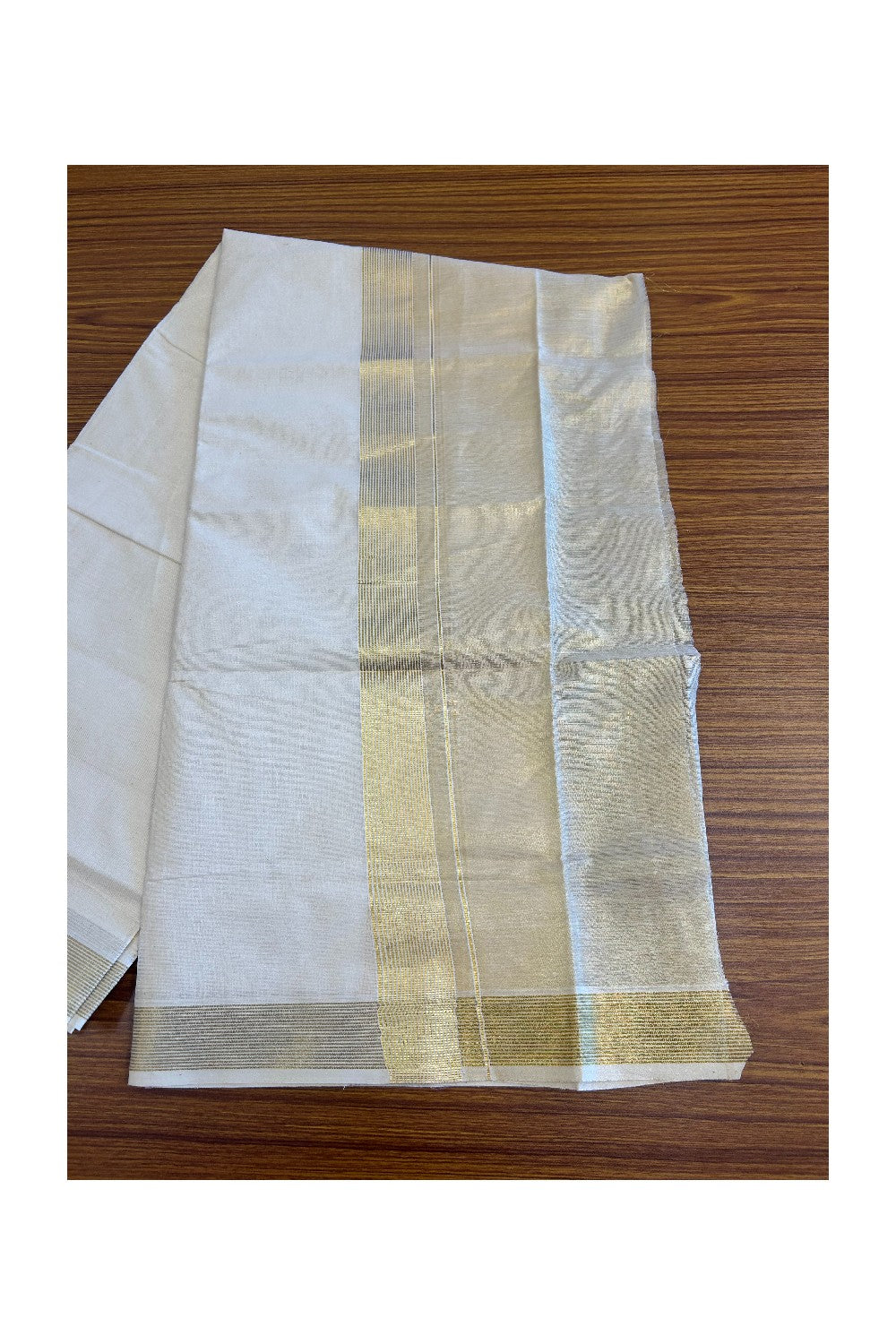 19% DISCOUNT ! KaithariKada Balaramapuram 100%  Cotton off white (Unbleached) Double  Mundu/Dhoti - 80x72 - 10 inch Kasavu stripes & tissue kara - 4KK5075VIN