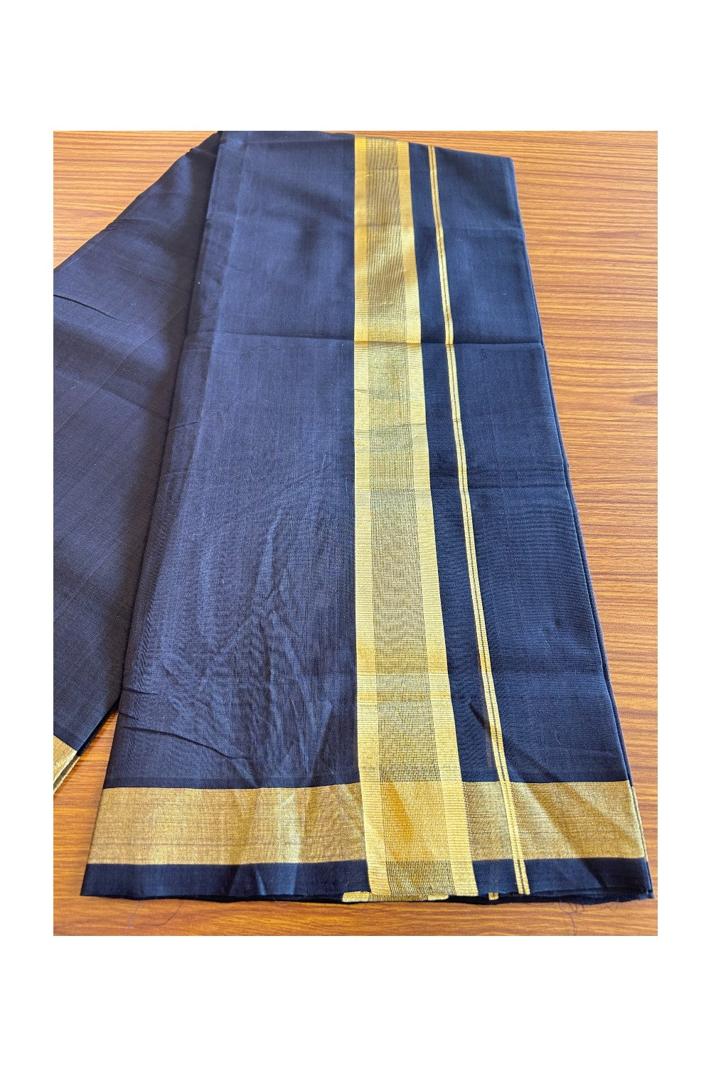 36% Discount! KaithariKada Handloom Unakkupaav Balaramapuram - 100% Cotton Double Mundu/Dhoti - Black colour Body & 2.75 Inch kasavu striped kara - 4KK5121ABH