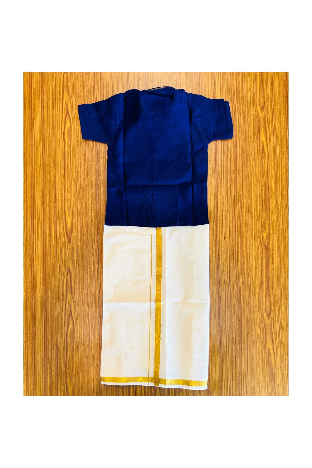 10% DISCOUNT !!! Yuvraj-Traditional South Indian Kids Shirt & Dhoti- Dark blue Shirt Off white Kasavu Dhoti Age 1 - 4KK89YUV1.