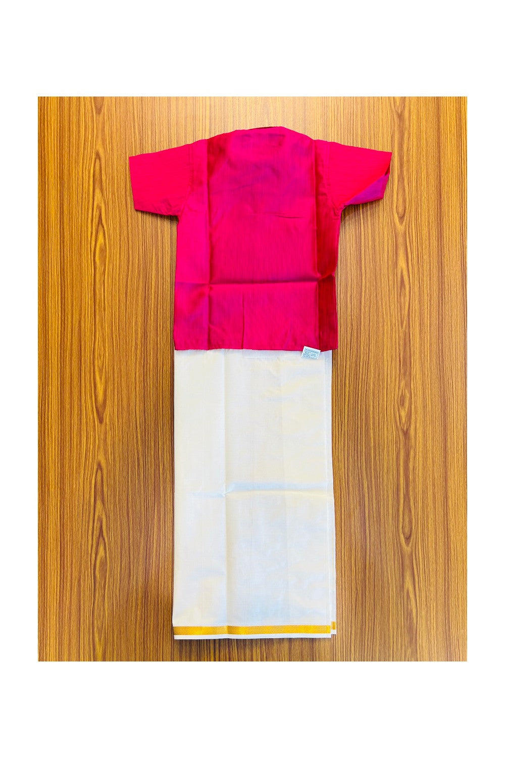 10% DISCOUNT !!! Yuvraj-Traditional South Indian Kids Shirt & Dhoti- Magenta Shirt Off white Kasavu Dhoti Age 2 - 4KK93YUV2.